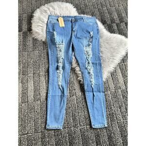 Allabreve Women’s Plus Size 3XL Ripped Stretch Jeans High Rise Destressed Denim‎